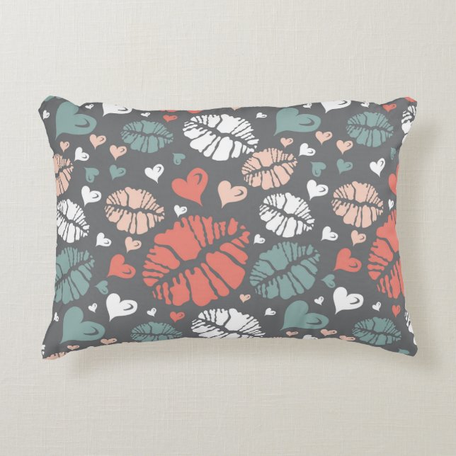 Kiss Print And Heart Pattern Decorative Cushion (Front)