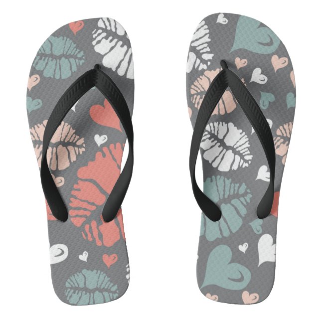 Kiss Print And Heart Pattern Jandals (Footbed)