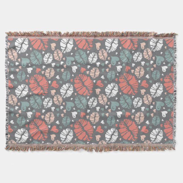 Kiss Print And Heart Pattern Throw Blanket (Front)