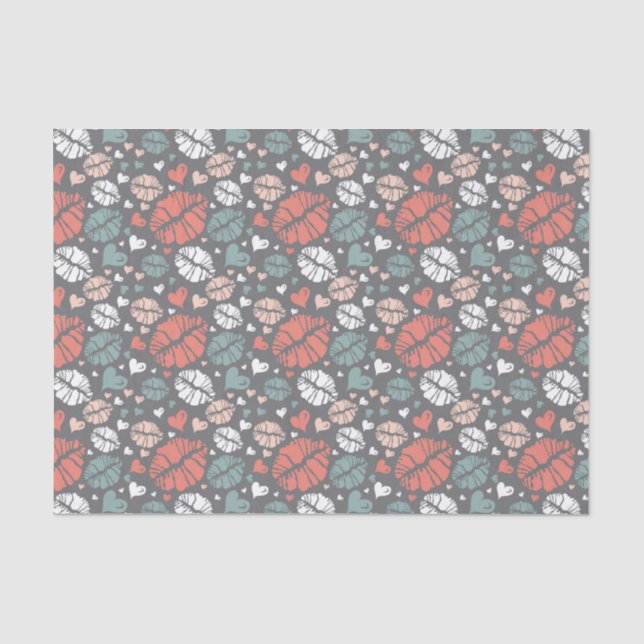 Kiss Print And Heart Pattern Tissue Paper (Front)