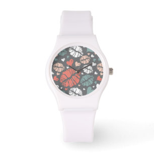 Kiss Print And Heart Pattern Watch