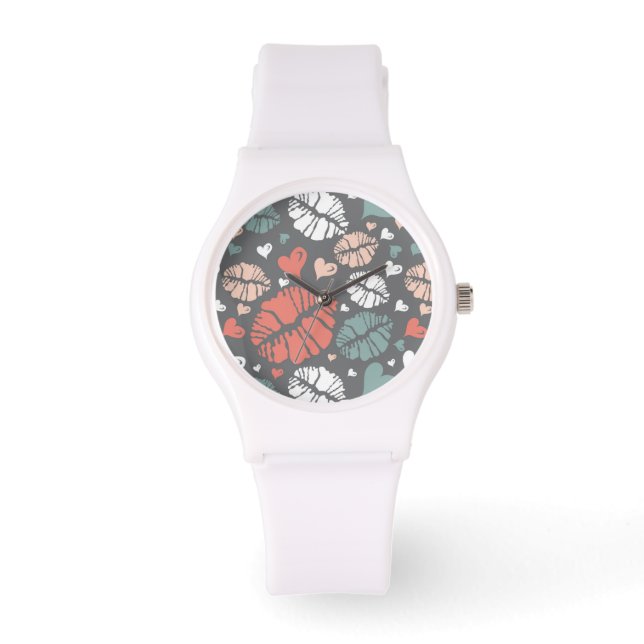Kiss Print And Heart Pattern Watch (Front)