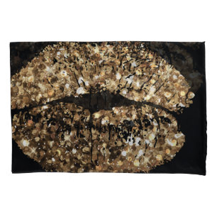 Kiss print: gold shimmer vintage. pillowcase
