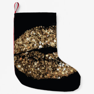Kiss print: gold shimmer vintage. small christmas stocking
