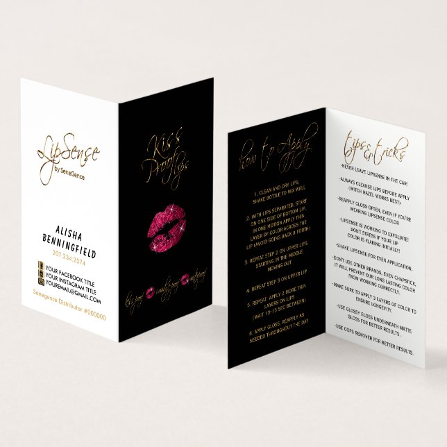 Kiss Proof Hot Pink Lips and Black Instructions Business Card (Inside and Outside)