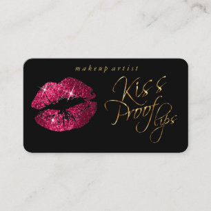 Kiss Proof Lips - Hot Pink Glitter and Gold Business Card