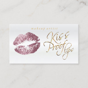 Kiss Proof Lips - Pink  Rose Glitter Business Card