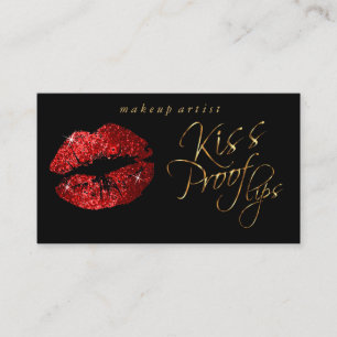 Kiss Proof Lips - Red Glitter and Elegant Gold Business Card