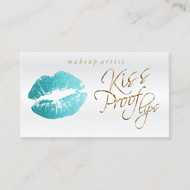 Kiss Proof Lips - Teal Glitter Business Card (Front)