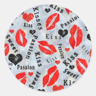 Kiss, red lips. classic round sticker