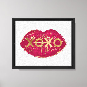 Kiss Red Lips Gold Glitter XOXO Canvas Print