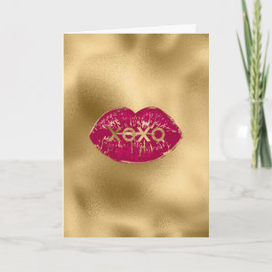 Kiss Red Lips Gold Glitter XOXO Card