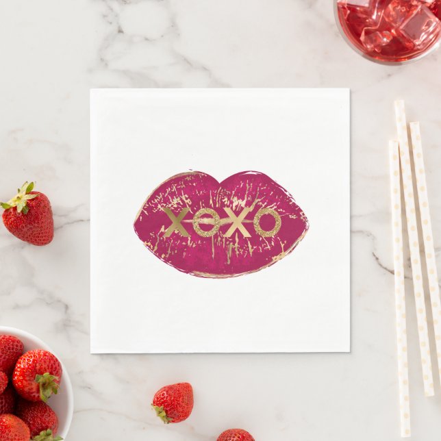 Kiss Red Lips Gold Glitter XOXO Napkin (Insitu)