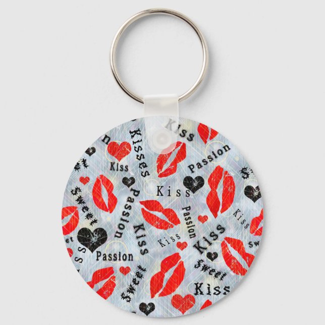 Kiss, red lips. key ring (Front)