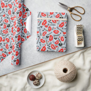 Kiss, red lips. wrapping paper