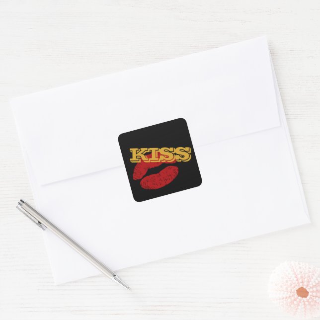KISS sticker, Red Lips - Love / Party custom Square Sticker (Envelope)