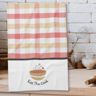 Kiss The Cook Cosy Kitchen Plaid  Tea Towel