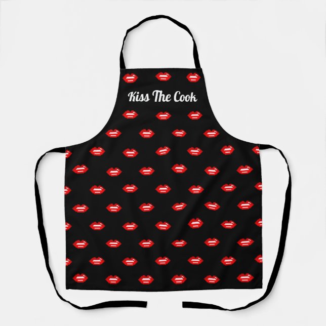 Kiss the cook cute red lip kitchen apron for women (Front)