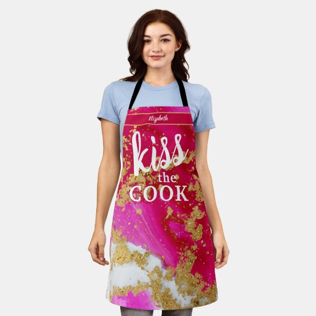 Kiss The Cook Food Chef Kitchen BBQ Baker Marble Apron (Worn)