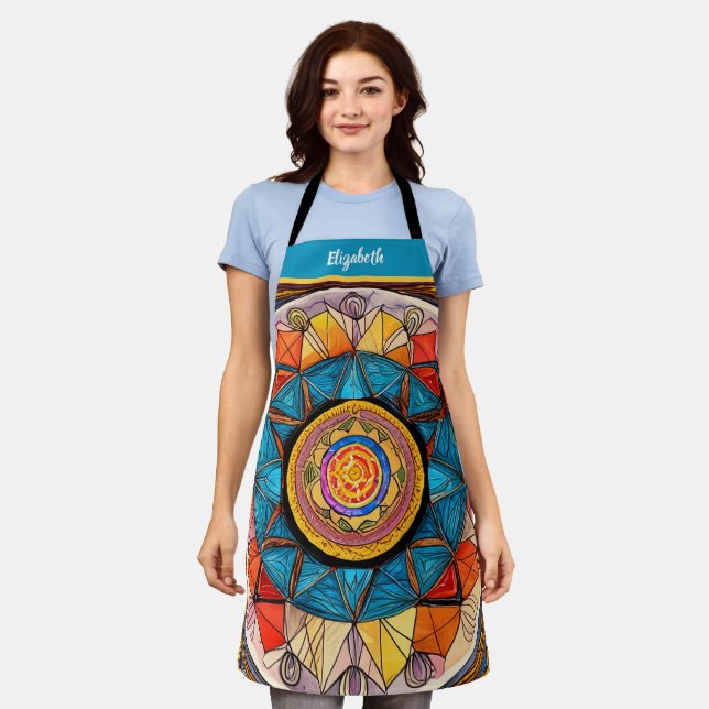 Kiss The Cook Food Chef Kitchen BBQ Geometric Apron (Worn)