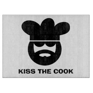 Kiss the cook glass cutting board with chef image