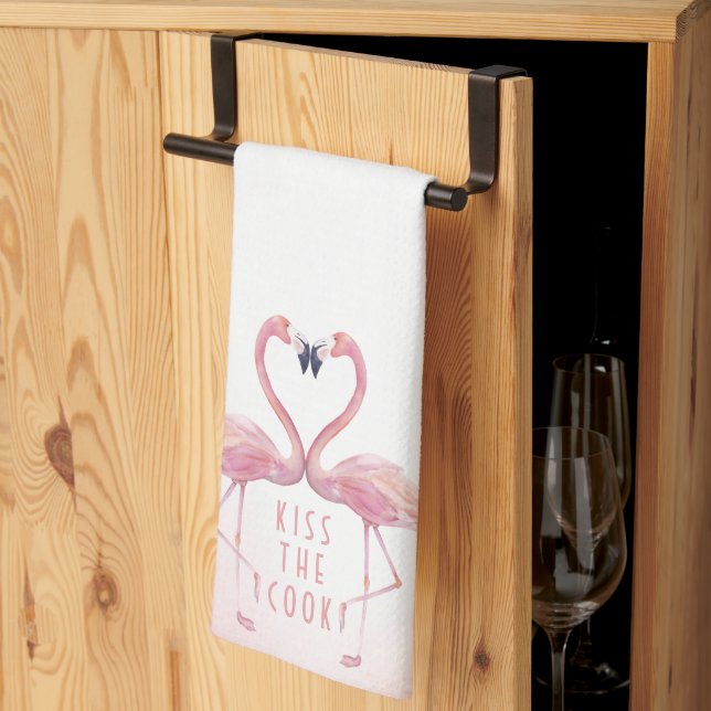 Kiss the Cook | Kissing Flamingos Kitchen Towel (Thirds Fold)
