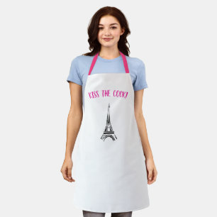 Kiss the cook Paris apron pink and black valentine