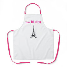 Kiss the cook Paris apron pink and black valentine
