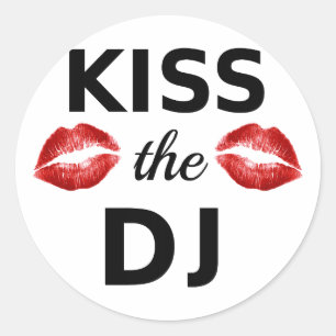 Kiss the DJ with red lipstick traces Classic Round Sticker