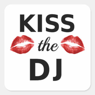 Kiss the DJ with red lipstick traces Square Sticker