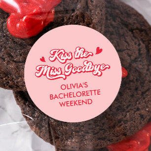 Kiss the Miss Goodbye Bachelorette Party Favour Classic Round Sticker