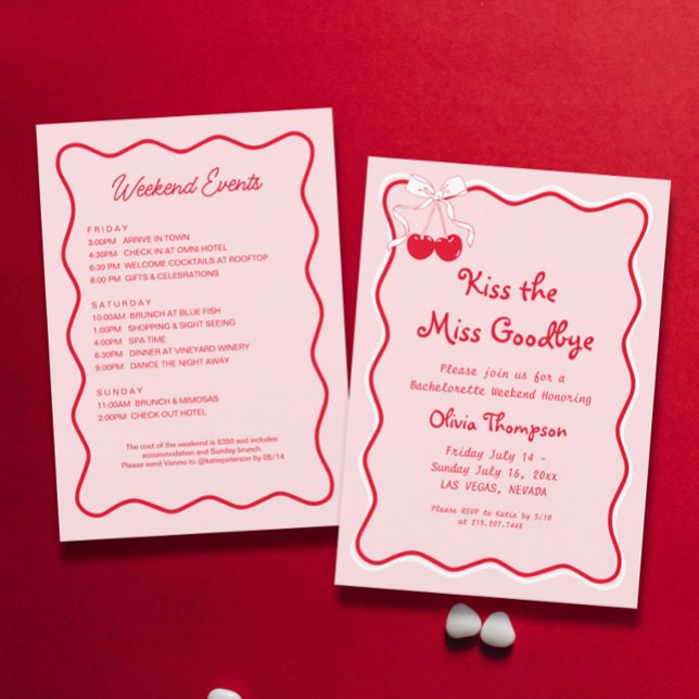 Kiss the Miss Goodbye Bachelorette Party Invitation (Creator Uploaded)