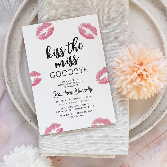 Kiss The Miss Goodbye Bachelorette Party Invitation (Creator Uploaded)