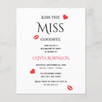 Kiss the Miss Goodbye Bachelorette Party Invite