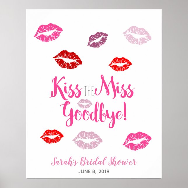 kiss the miss goodbye bridal shower game guestbook (Front)