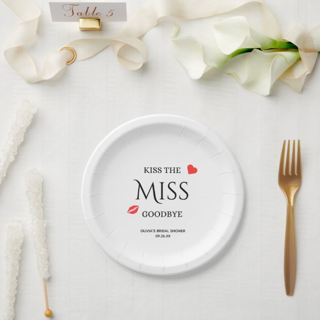 Kiss the Miss Goodbye Bridal Shower  Paper Plate (Wedding)