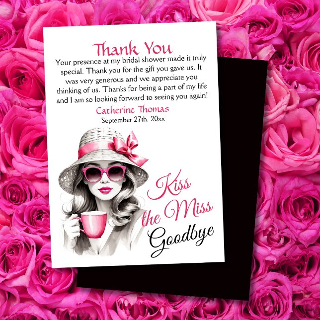 Kiss The Miss Goodbye Bridal Shower Tea Party Thank You Card (Creator Uploaded)