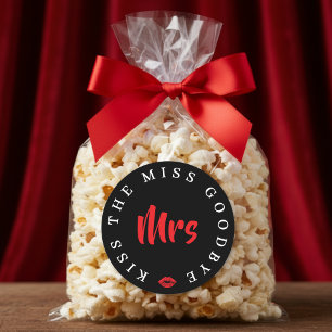 Kiss the Miss Goodbye Mrs Bachelorette Party Classic Round Sticker