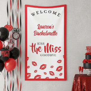 Kiss the Miss Goodbye Red Lip Bachelorette Party Banner