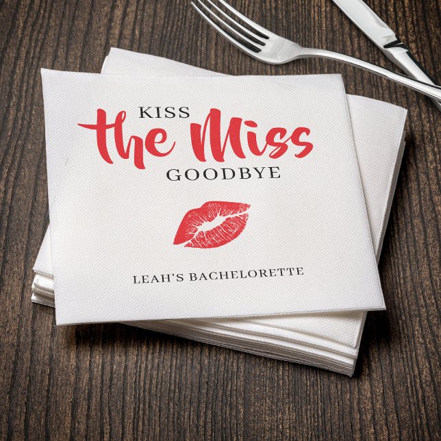 Kiss the Miss Goodbye Red Lip Bachelorette Party Napkin (Creator Uploaded)
