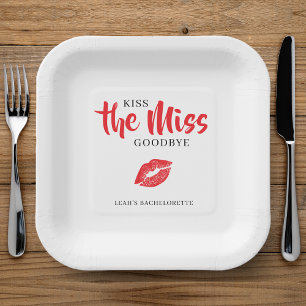 Kiss the Miss Goodbye Red Lip Bachelorette Party Paper Plate