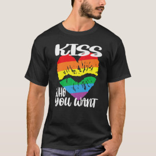 kiss who you want rainbow mouth in heart shape T-Shirt