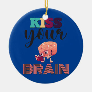 Kiss Your Brain Funny Back To School Teacher Ceramic Tree Decoration