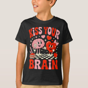 Kiss Your Brain Women Valentines Day Retro School T-Shirt