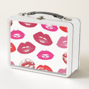 Kissable Lips (Kissing Lips, Red & Pink Lipstick) Metal Lunch Box