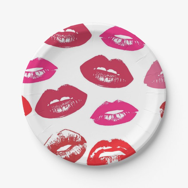 Kissable Lips (Kissing Lips, Red & Pink Lipstick) Paper Plate (Front)
