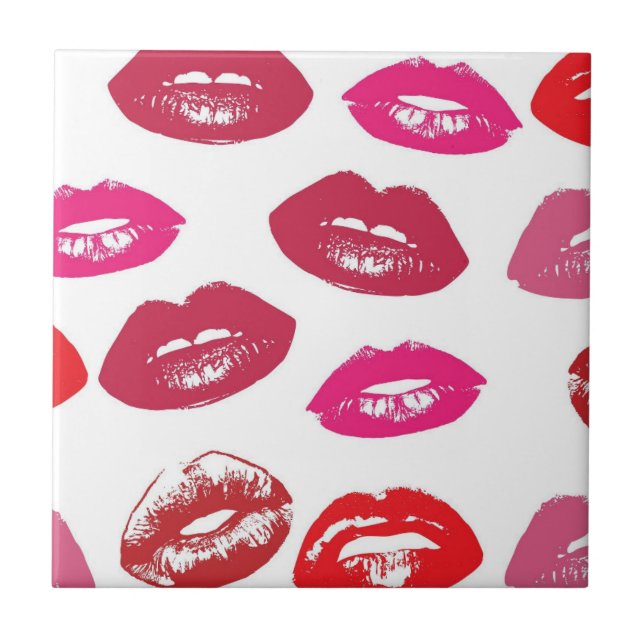 Kissable Lips (Kissing Lips, Red & Pink Lipstick) Tile (Front)