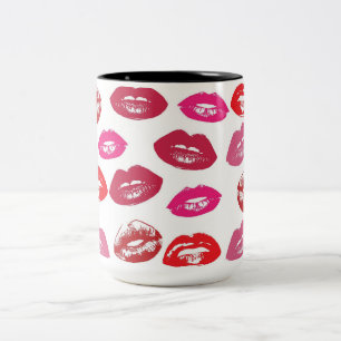 Kissable Lips (Kissing Lips, Red & Pink Lipstick) Two-Tone Coffee Mug