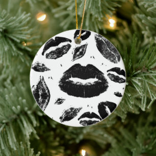 Kisses All Over (Black & White)  Ceramic Tree Decoration