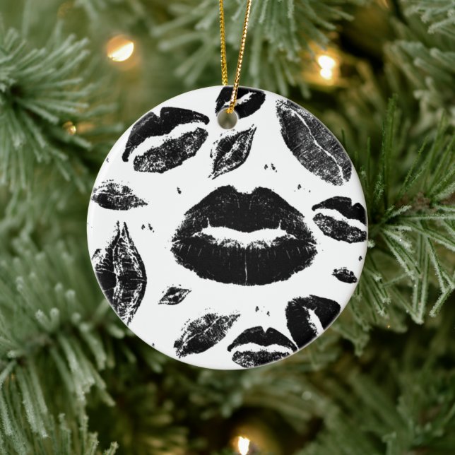 Kisses All Over (Black & White)  Ceramic Tree Decoration (Tree)